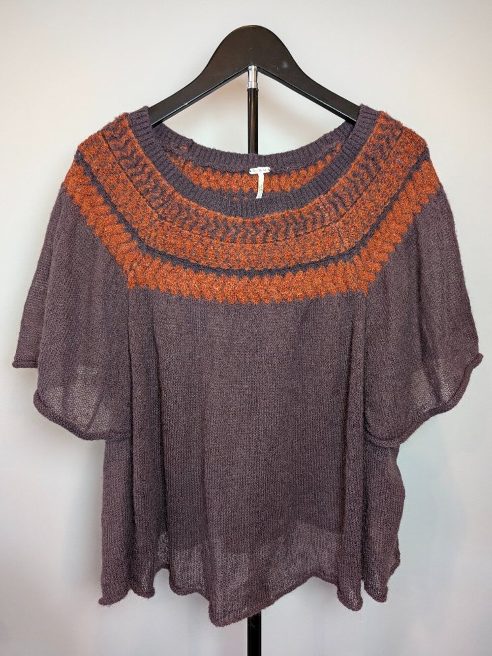 Free People Womens Size S Sweater Loch Lomond Purple/Orange Flutter Sleeve